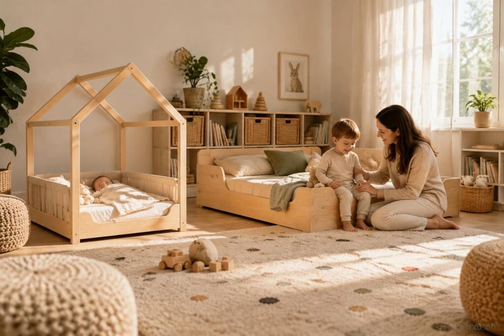 découvrez comment choisir un lit montessori au sol : dimensions adaptées à bébé et à l’enfant, modèles disponibles et conseils pour aménager sa chambre.